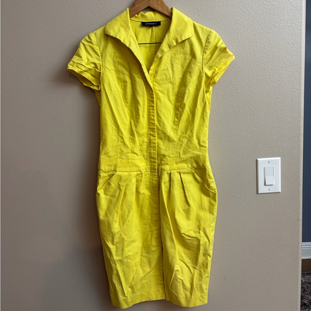 Lafayette 148 New York Dress Size 2 Yellow Short Sleeve Sheath Workwear Chic